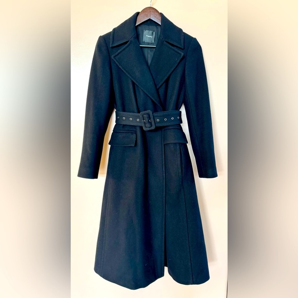 Women’s Theory (Long) Black Peacoat Coat w Grommet Belt - Size P - very chic! - Picture 1 of 4
